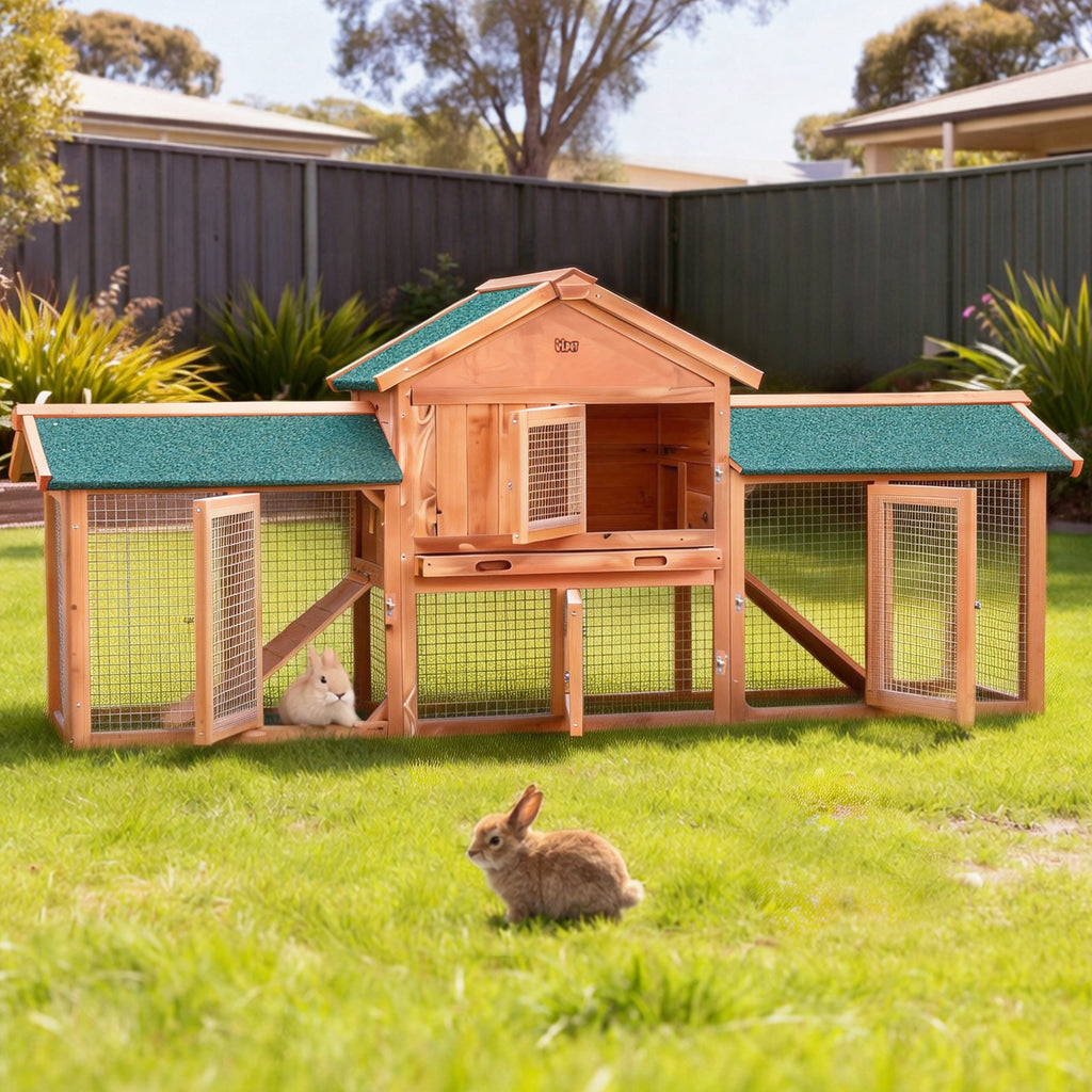 i.Pet - Gallinero para conejos, 220 cm x 44 cm x 84 cm, jaula grande de madera para exteriores