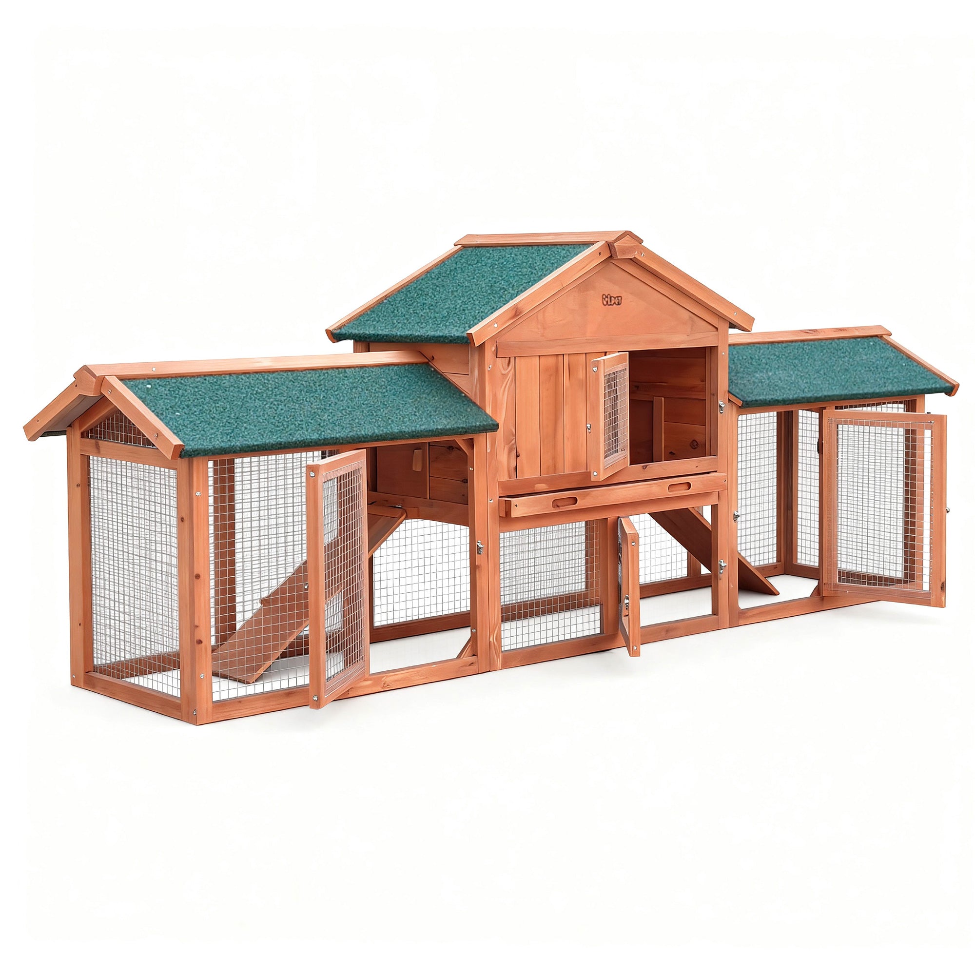 i.Pet - Gallinero para conejos, 220 cm x 44 cm x 84 cm, jaula grande de madera para exteriores