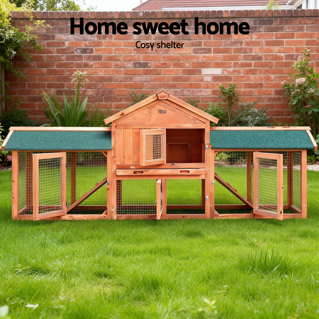 i.Pet - Gallinero para conejos, 220 cm x 44 cm x 84 cm, jaula grande de madera para exteriores