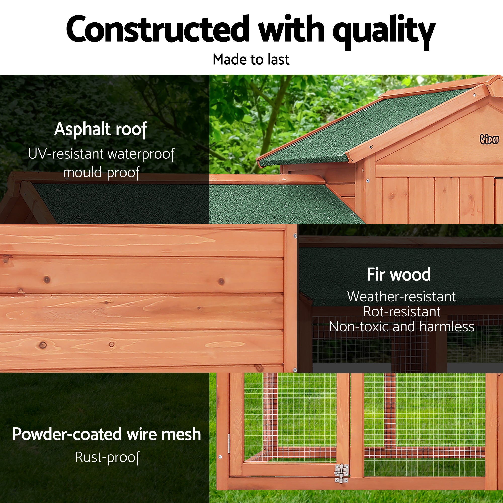 i.Pet - Gallinero para conejos, 220 cm x 44 cm x 84 cm, jaula grande de madera para exteriores