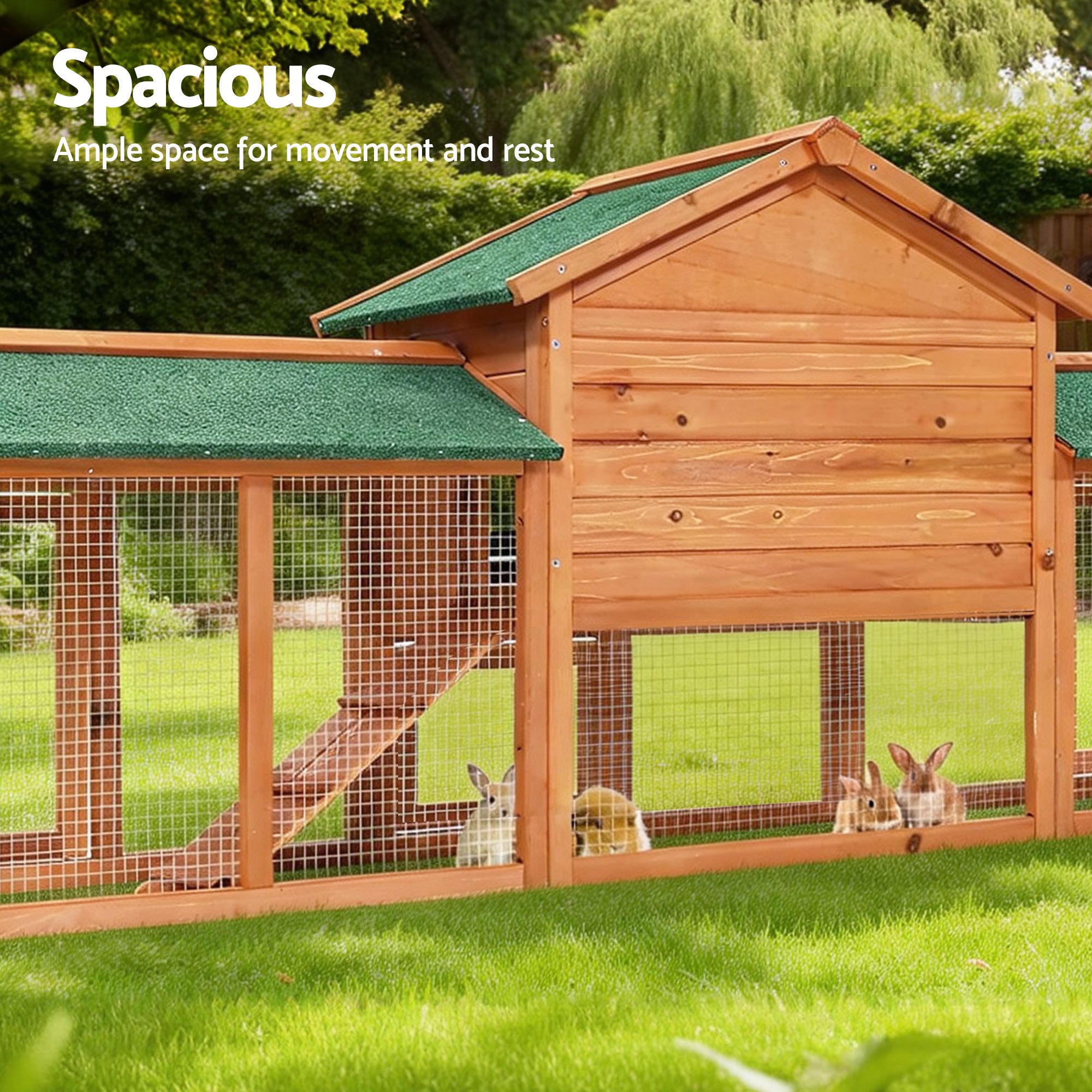 i.Pet - Gallinero para conejos, 220 cm x 44 cm x 84 cm, jaula grande de madera para exteriores
