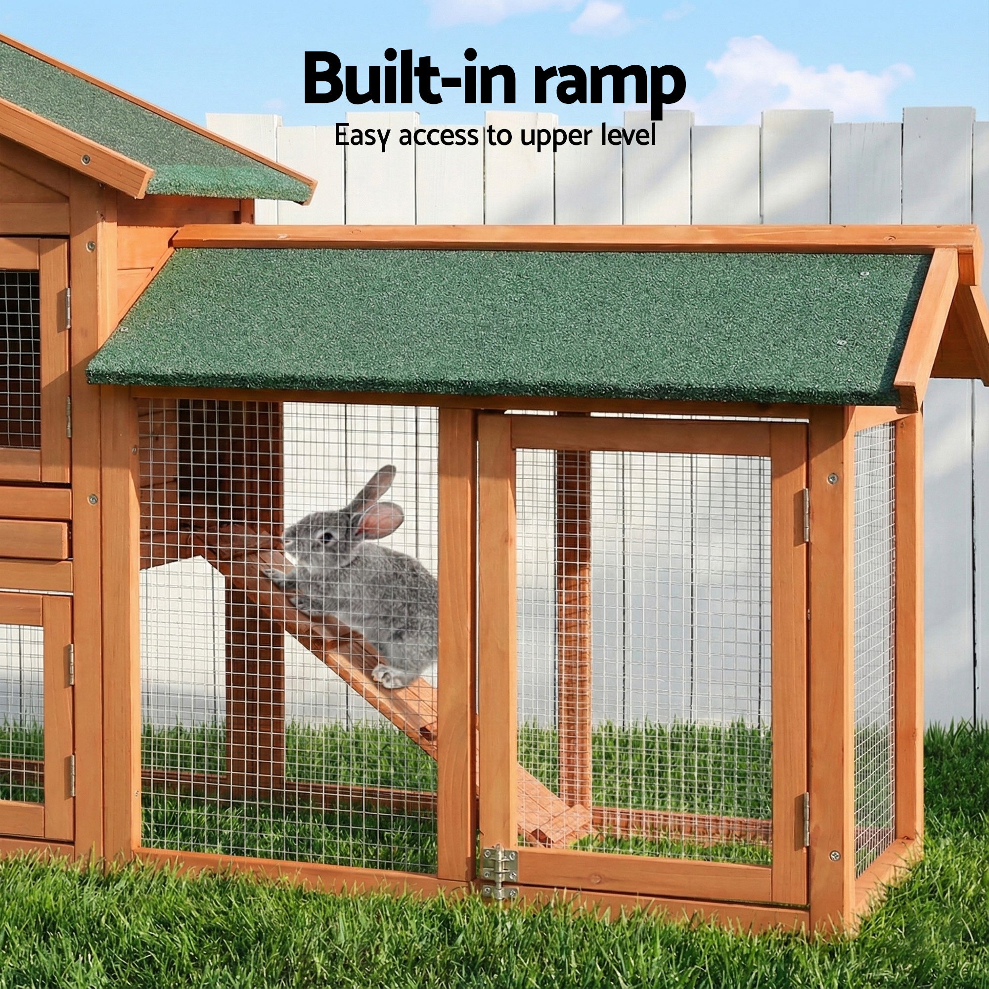 i.Pet - Gallinero para conejos, 220 cm x 44 cm x 84 cm, jaula grande de madera para exteriores