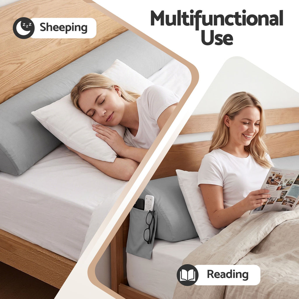 Giselle King Bed Wedge Pillow For Headboard, Close Gap And Stop Pillows Sliding, Perfect For Dorm Or Tatami Reading, 25D Foam Mattress Gap Filler With 2 Side Pockets, Washable 110gsm Cover