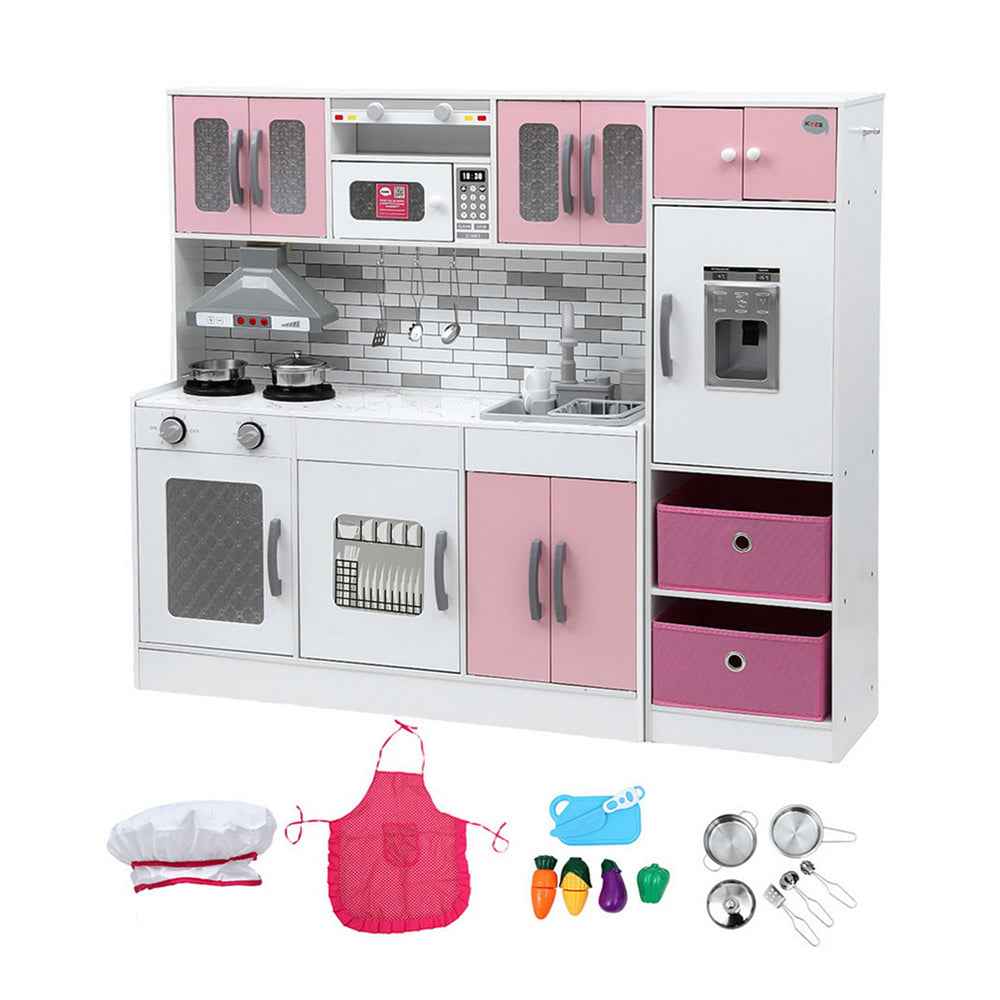 Keezi Kids Kitchen Playset 2-Piece Wooden Pretend Play Coffee Maker Toy 100CM Pink