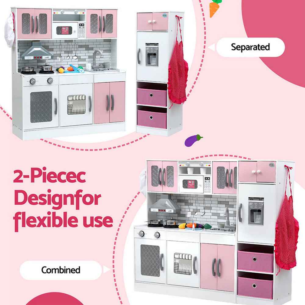 Keezi Kids Kitchen Playset 2-Piece Wooden Pretend Play Coffee Maker Toy 100CM Pink