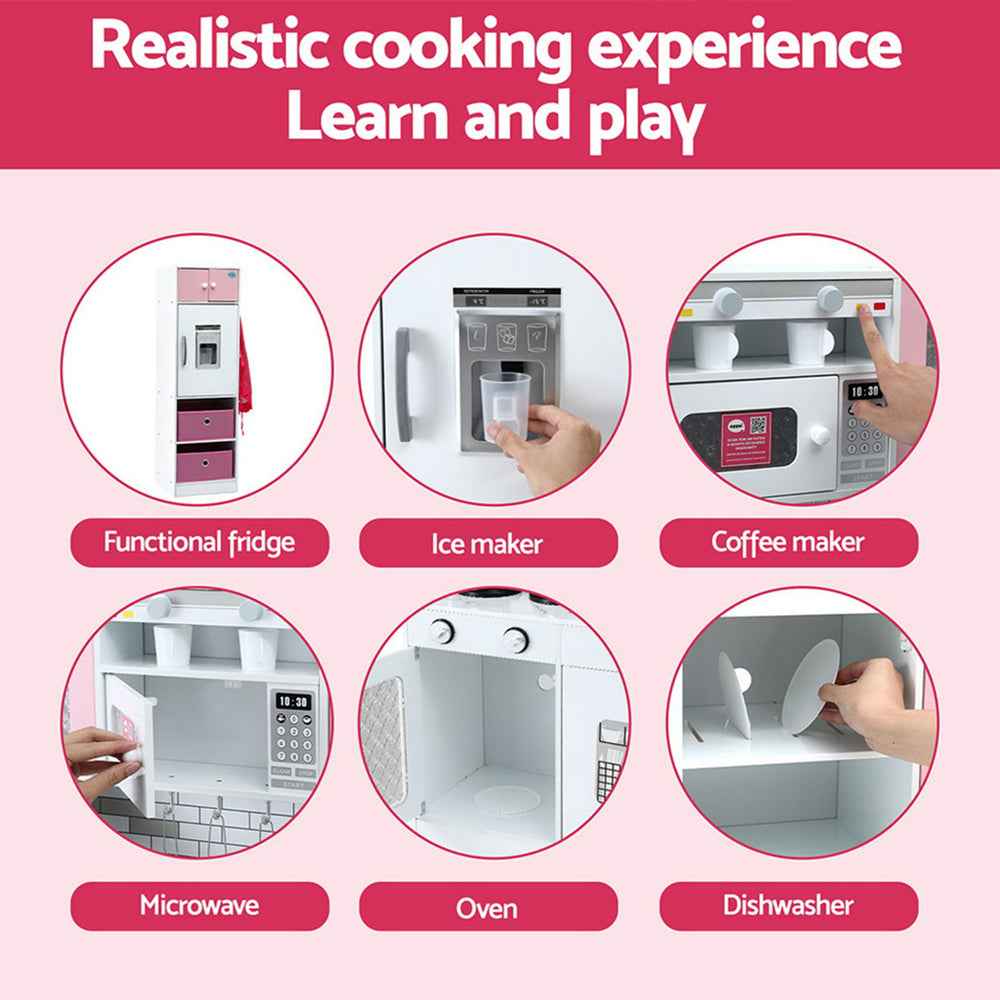 Keezi Kids Kitchen Playset 2-Piece Wooden Pretend Play Coffee Maker Toy 100CM Pink