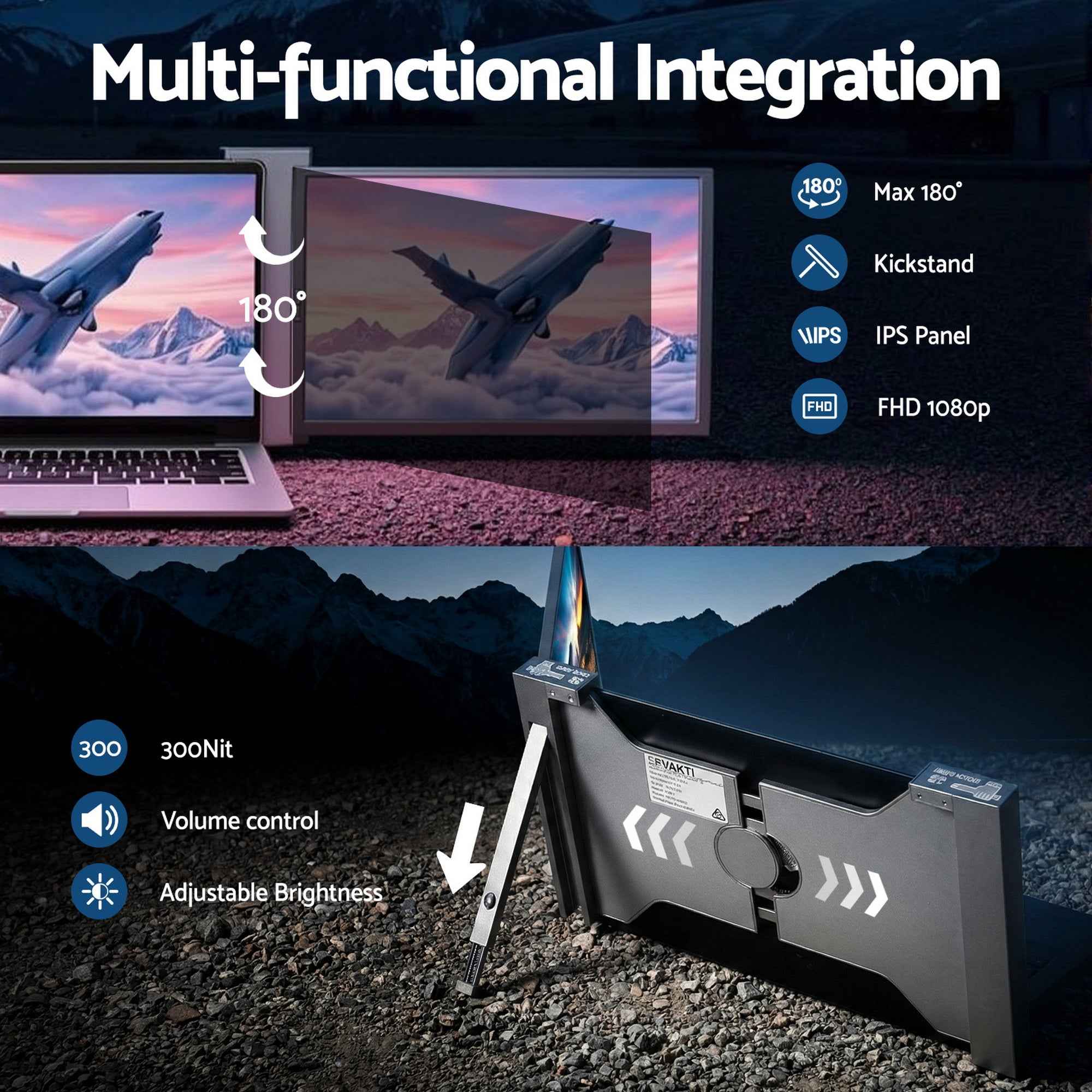 Devanti Portable Monitor Laptop Screen Extender Dual Display 1080P IPS USB C
