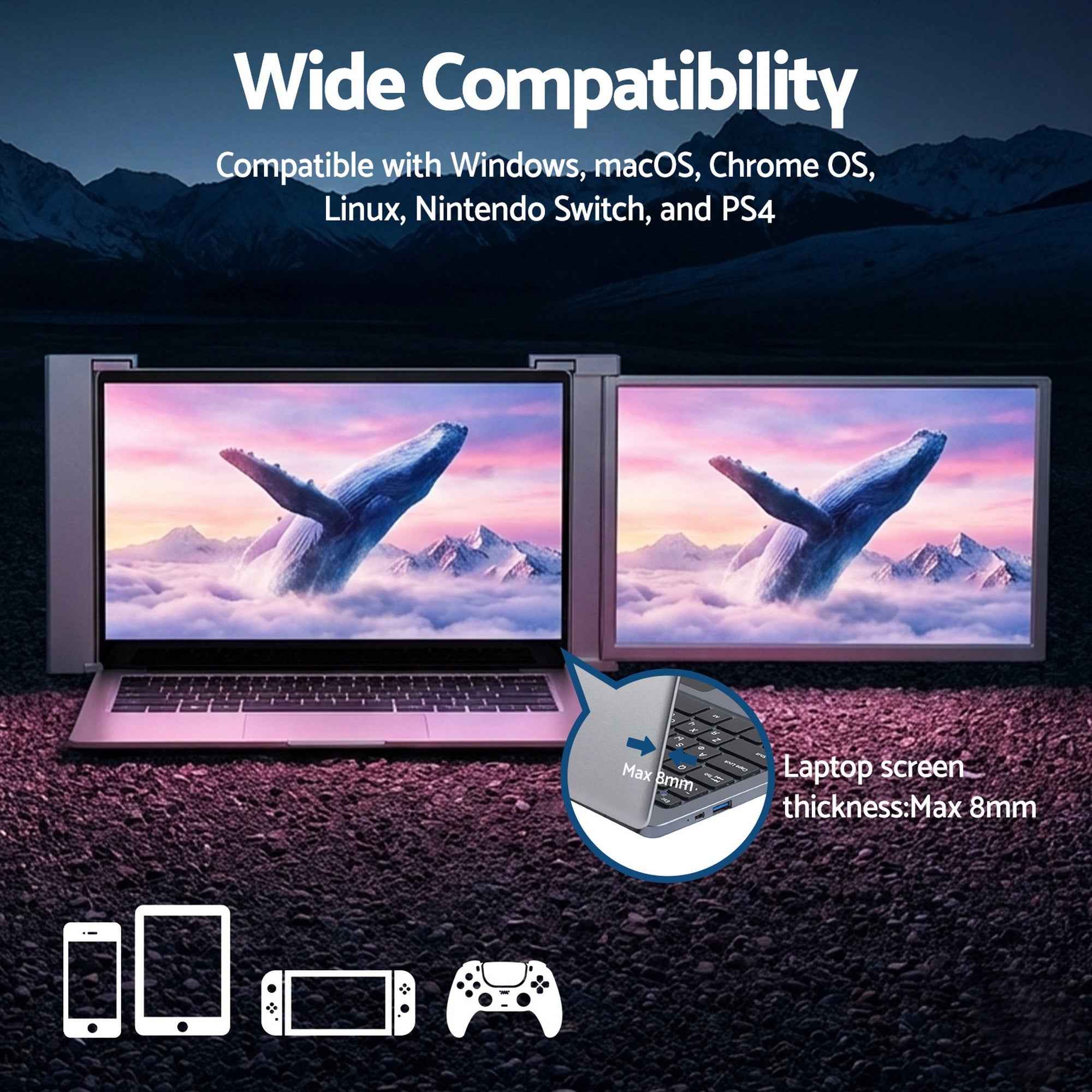 Devanti Portable Monitor Laptop Screen Extender Dual Display 1080P IPS USB C