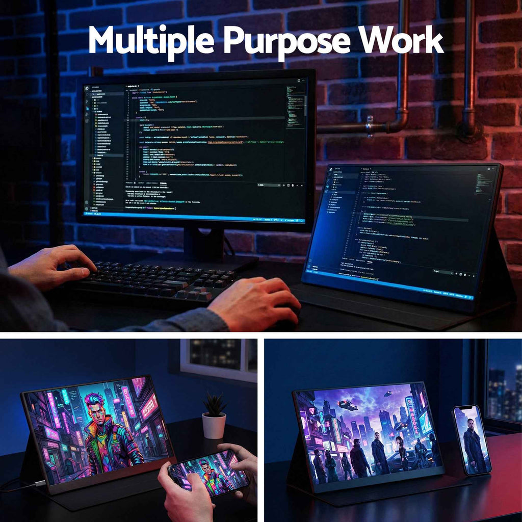 Devanti Portable Monitor Laptop Extender USB C Travel Display 16 Inch Black