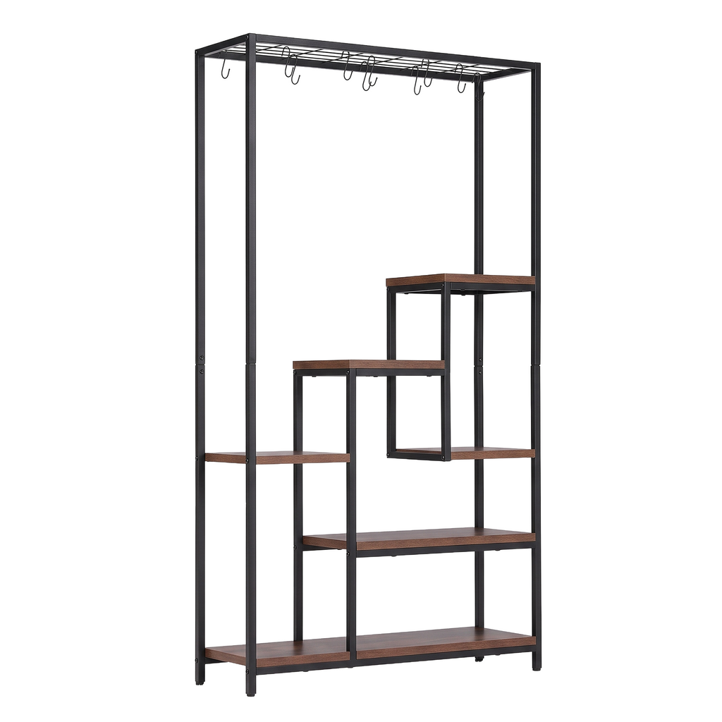 Artiss Tall Plant Stand Indoor, 6-Tier Pot Plant Shelf with Hanging Hooks, Metal & Wooden Flower Holder, Large Tiered Display Rack for Patio Garden Balcony Living Room, Indoor Outdoor Use