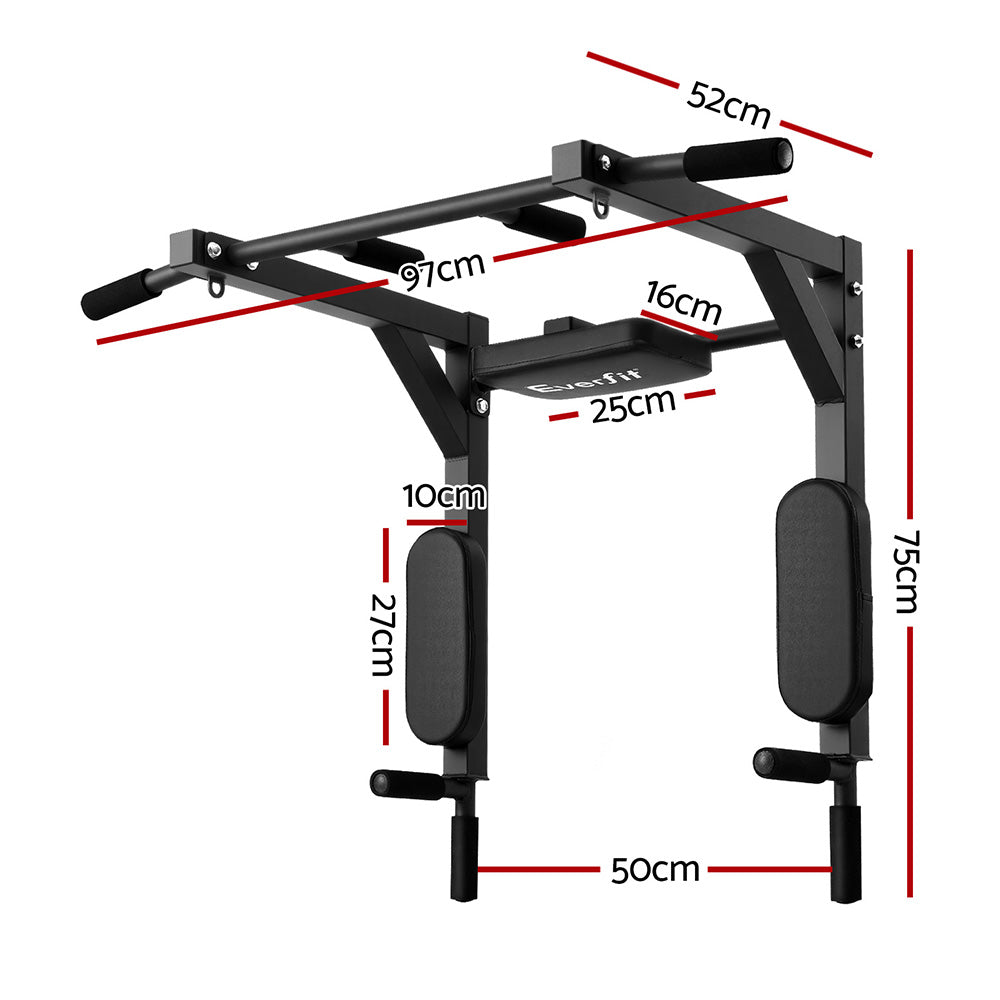 Everfit Pull Up Bar Dip Station Multi Gym 150kg Home Power Station Black Red - YDS.com.au