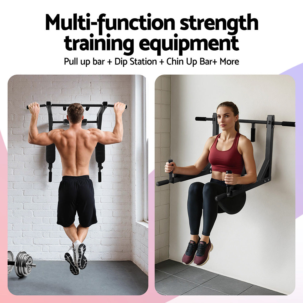 Everfit Pull Up Bar Dip Station Multi Gym 150kg Home Power Station Black Red - YDS.com.au