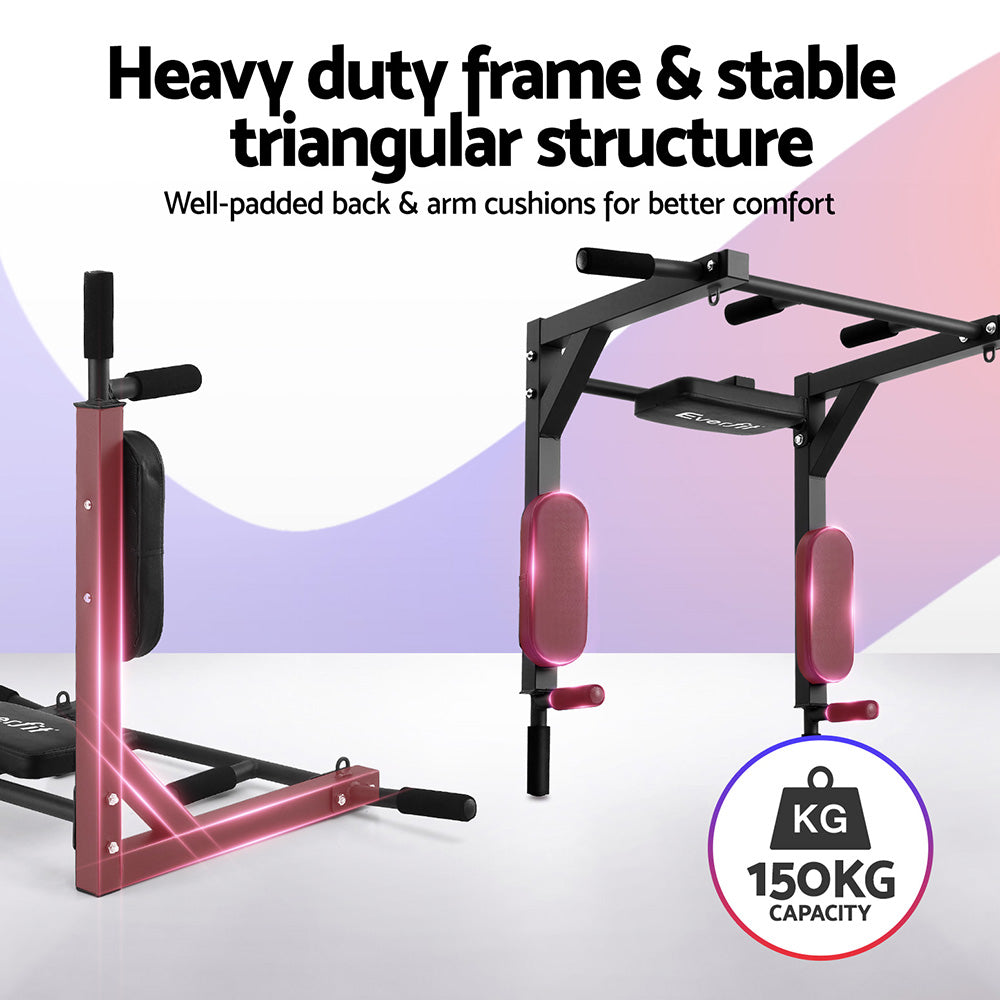 Everfit Pull Up Bar Dip Station Multi Gym 150kg Home Power Station Black Red - YDS.com.au