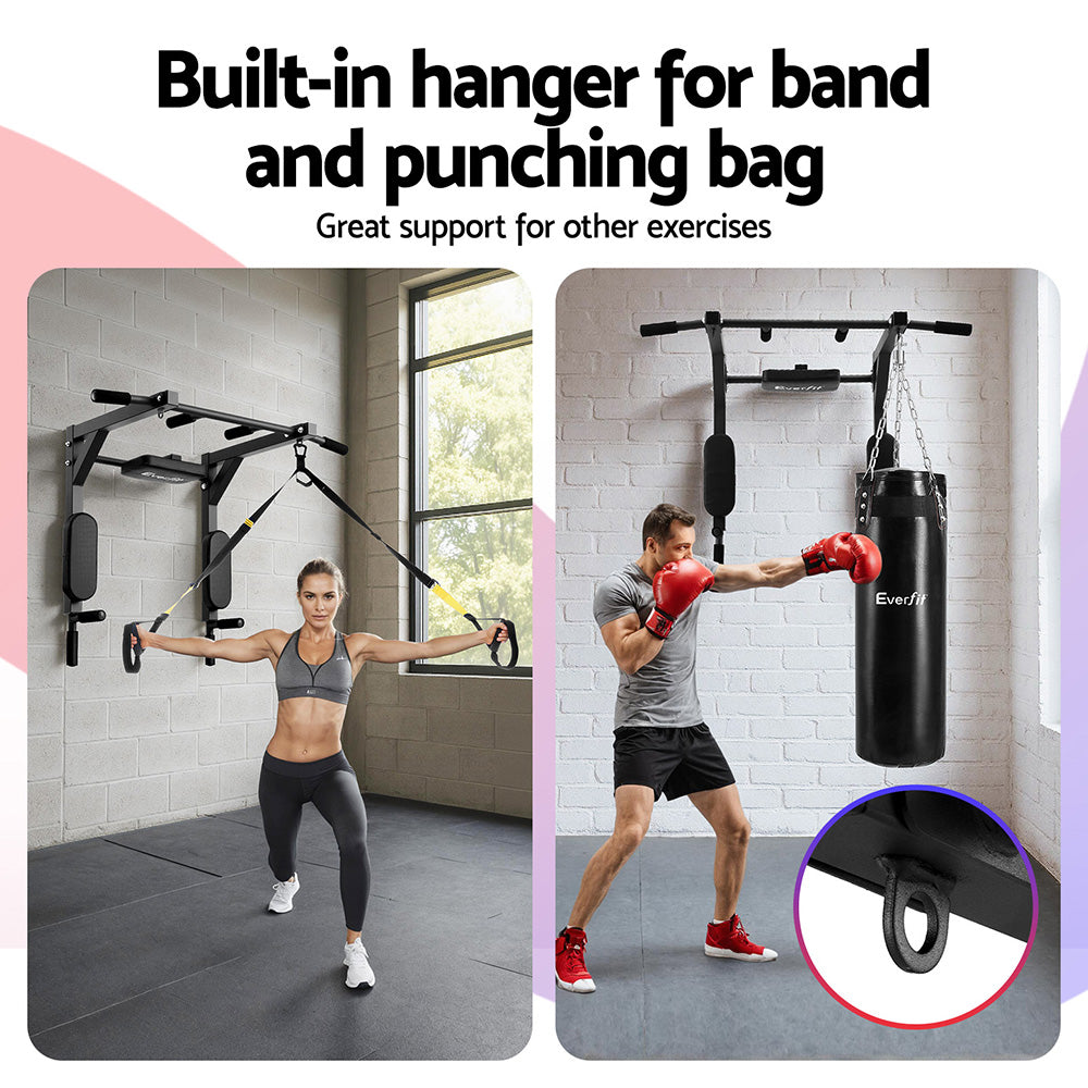 Everfit Pull Up Bar Dip Station Multi Gym 150kg Home Power Station Black Red - YDS.com.au