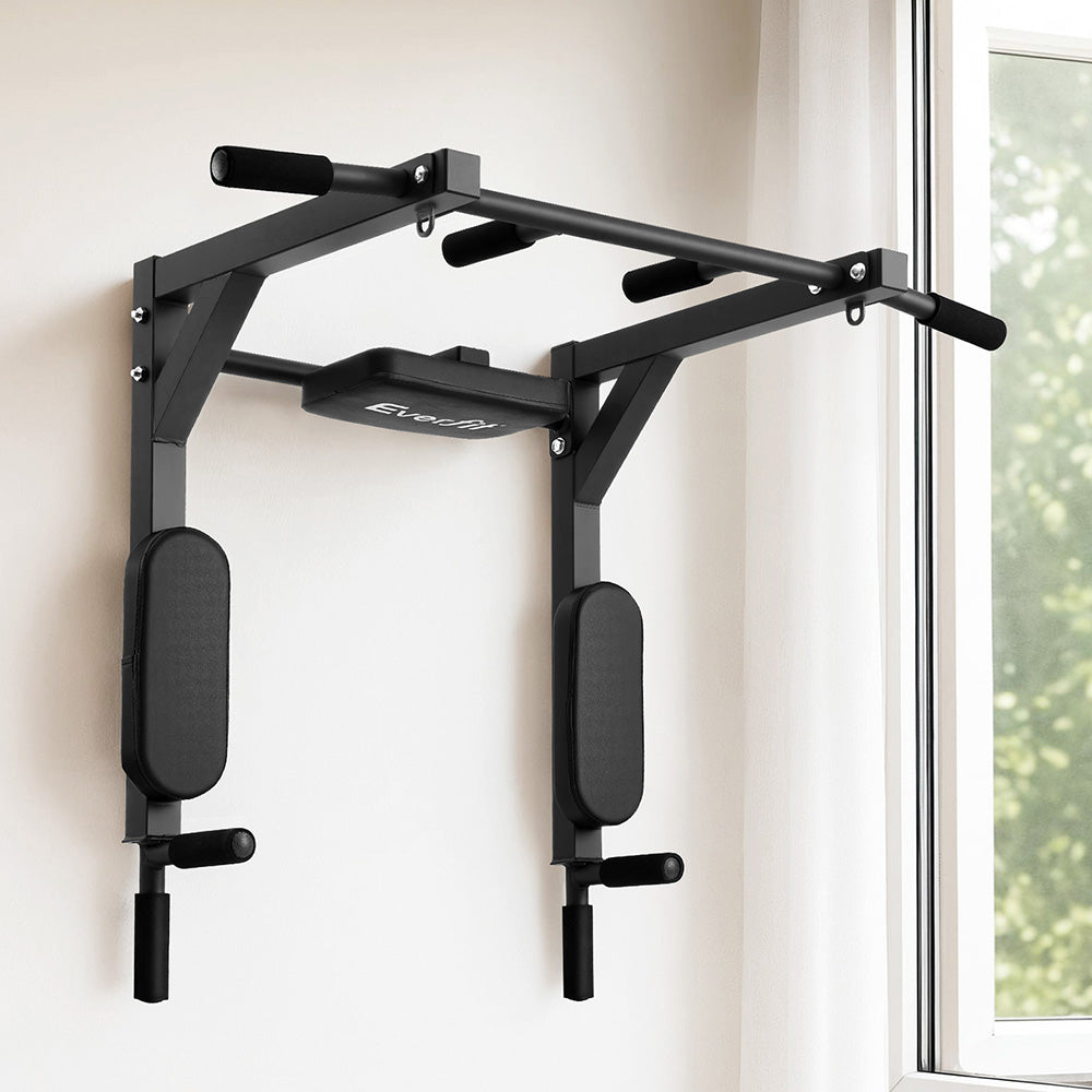 Everfit Pull Up Bar Dip Station Multi Gym 150kg Home Power Station Black Red - YDS.com.au