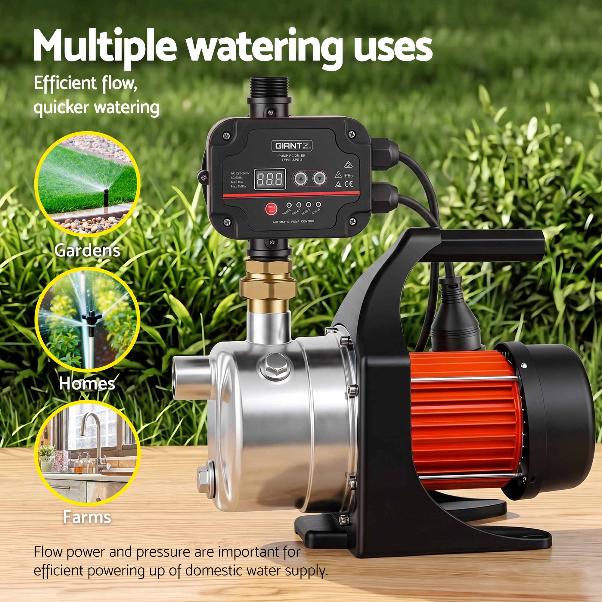 Giantz Garden Water Pump Auto Controller Tank Rain Farm Irrigation 1500W Max.
