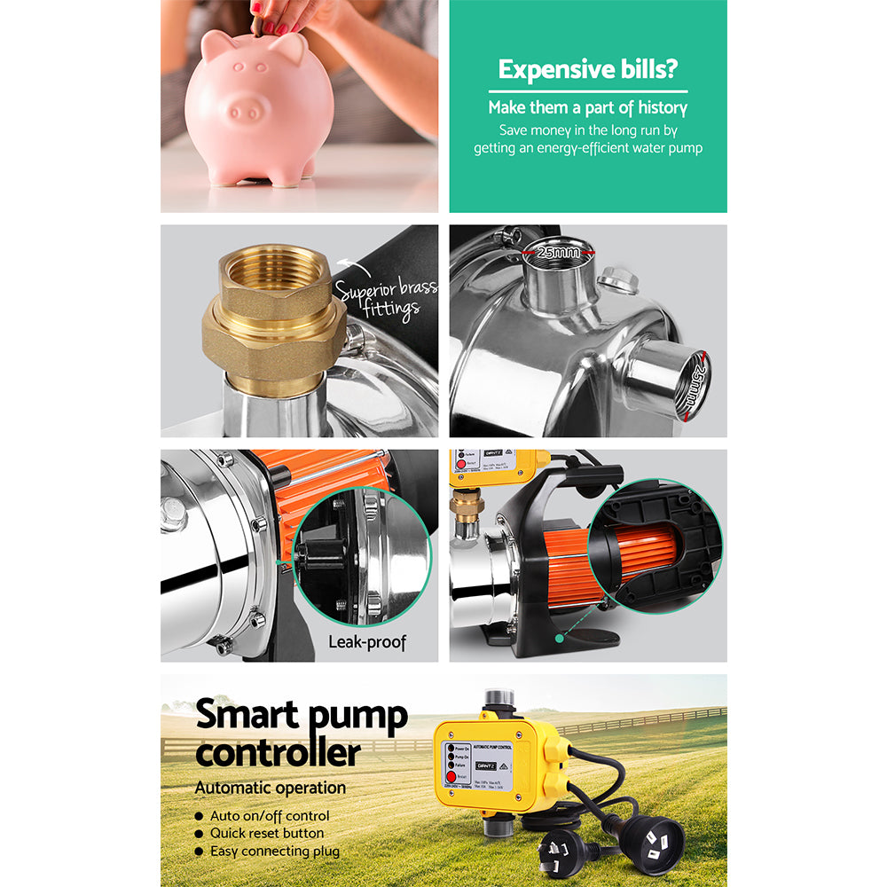 Bomba de agua de jardín de alta presión Giantz de 1500 W con controlador automático