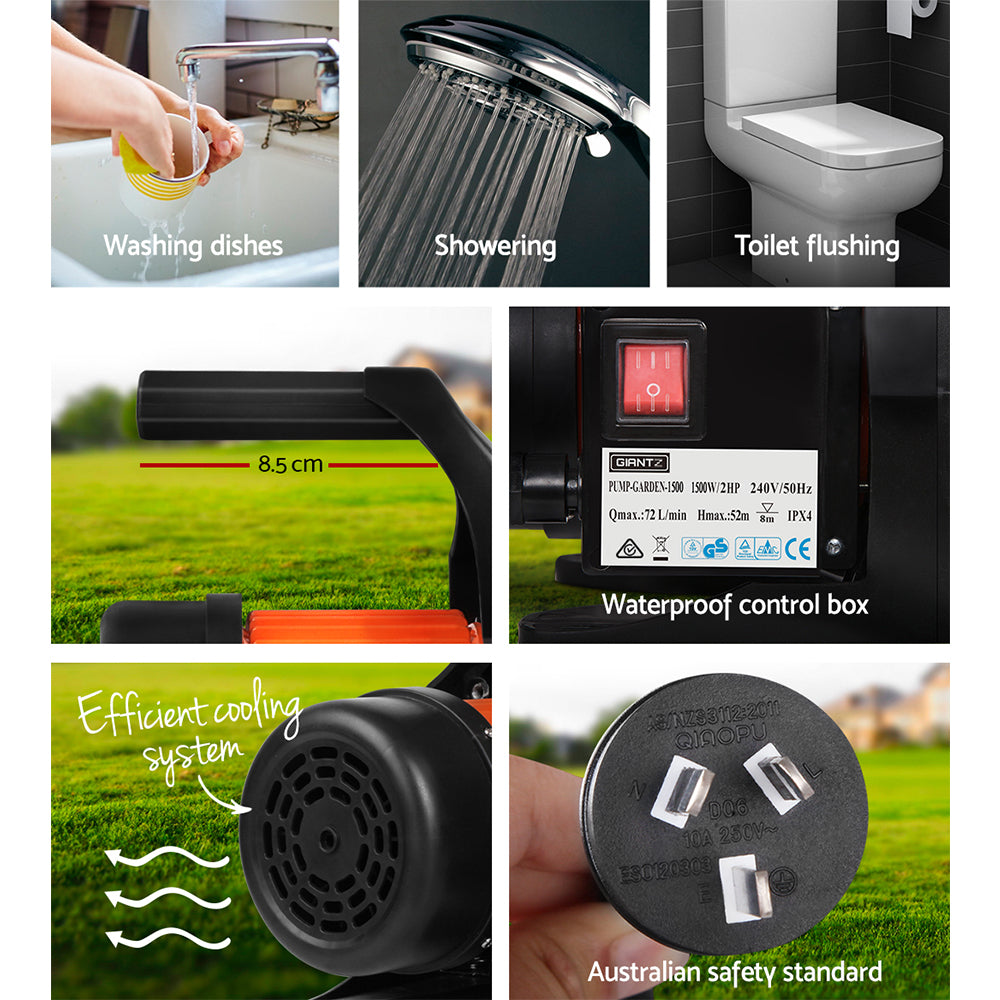 Bomba de agua de jardín de alta presión Giantz de 1500 W con controlador automático