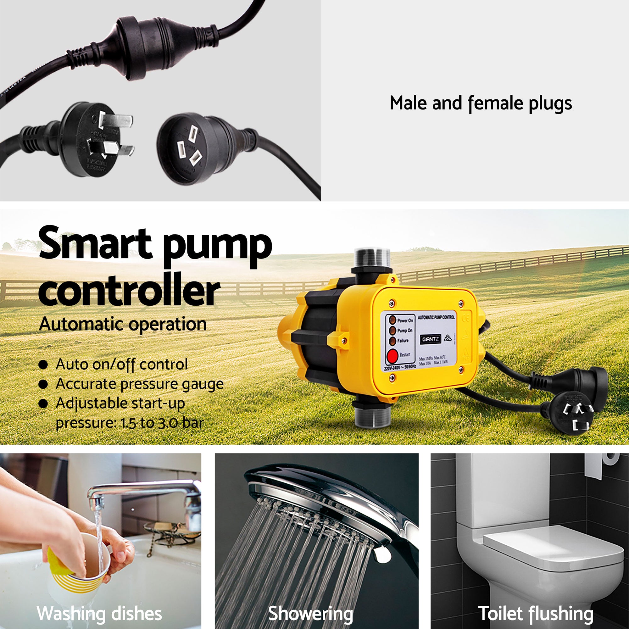 Bomba periférica automática Giantz para riego de tanques de lluvia para jardín, granja y agua limpia QB80