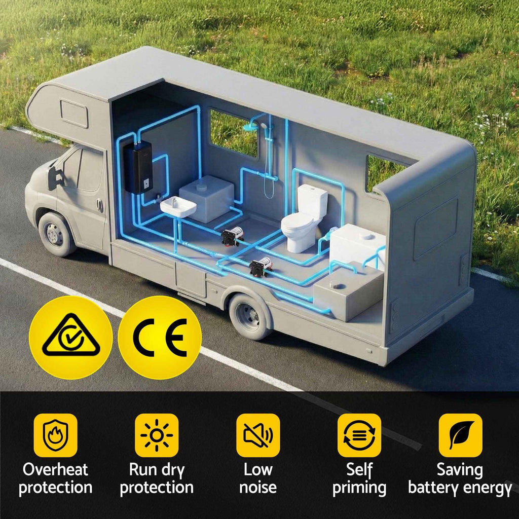 Giantz 12V DC Water Pump, 11.3LPM 55PSI 3 GPM Self-Priming RV Water Pressure Pump with Automatic Pressure Switch, for RV Marine Camping Yacht Garden Fresh Water Diaphragm, 2088-554-144 Replacement