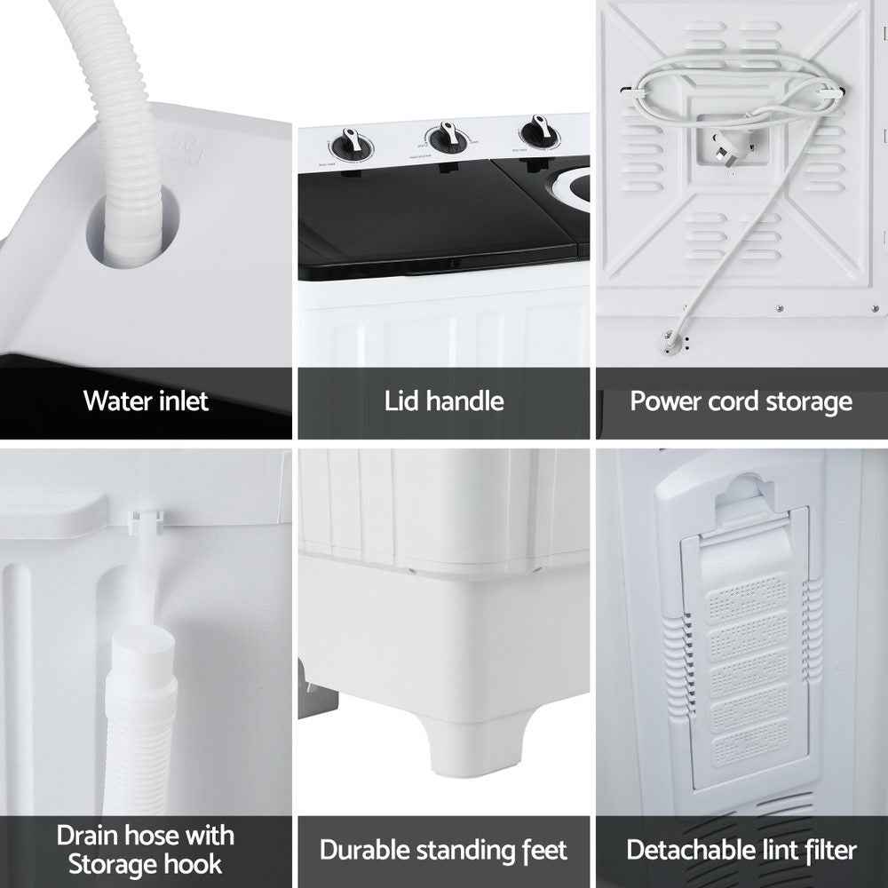 Devanti Portable Washing Machine Twin Tub 7KG White