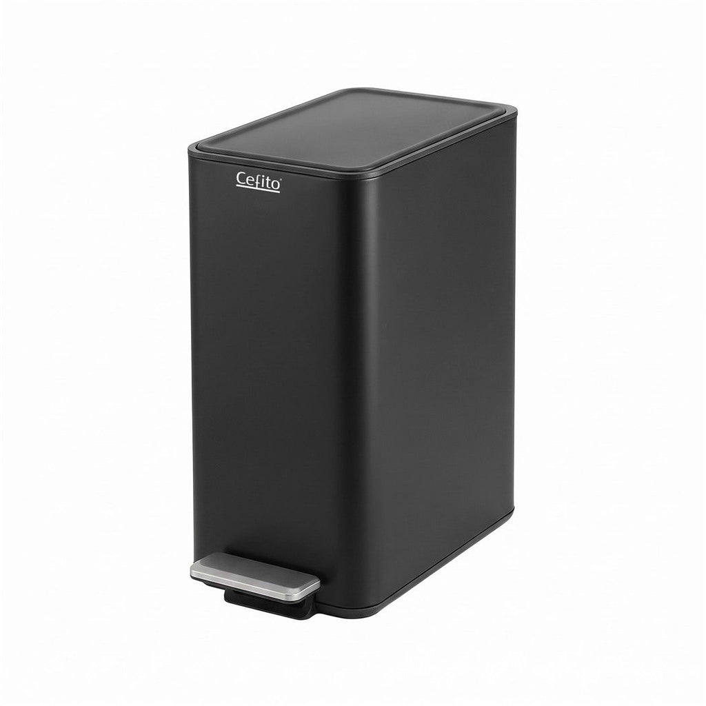 Cefito 15L Pedal Rubbish Bin Slim Carbon Steel Garbage Bin for Home Black