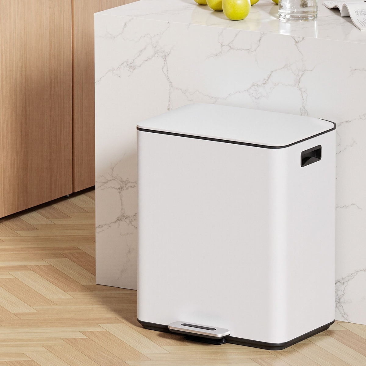 Cefito Pedal Bins Rubbish Bin Dual Compartment Waste Recycle Dustbins 40L White