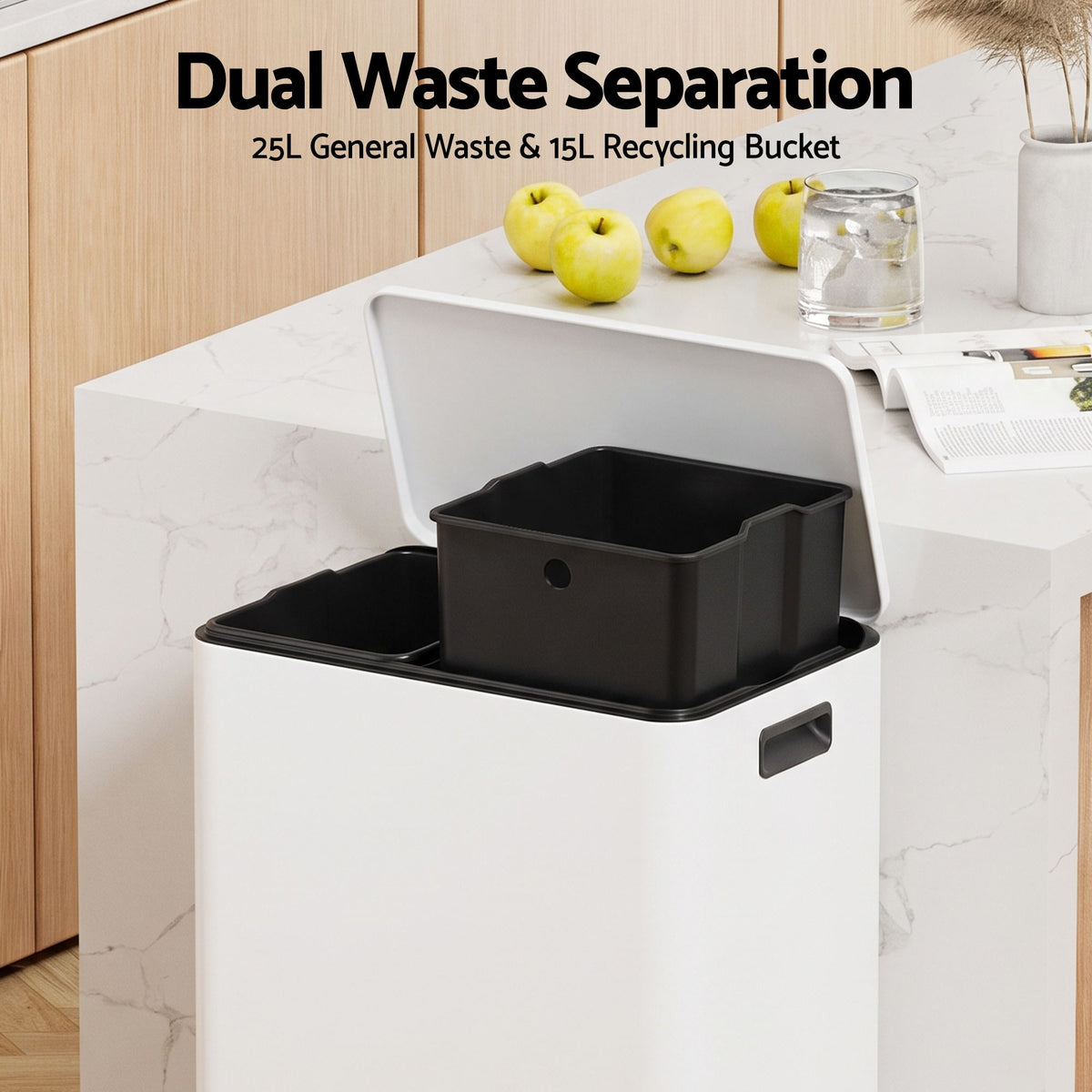 Cefito Pedal Bins Rubbish Bin Dual Compartment Waste Recycle Dustbins 40L White