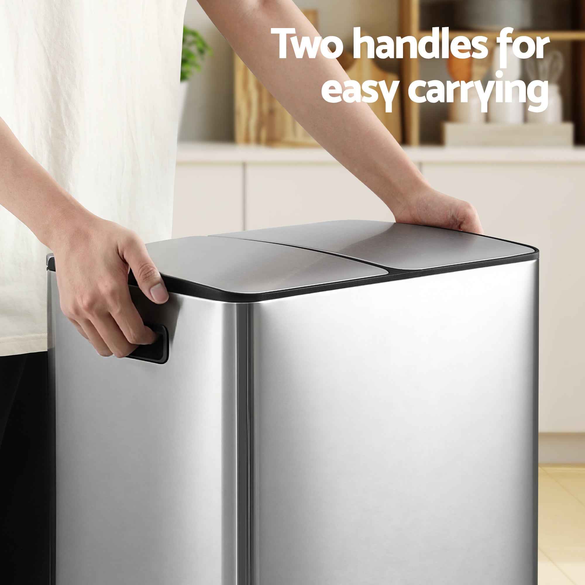 Cefito Pedal Bins Rubbish Bin Dual Compartment Waste Recycle Dustbins 60L Silver