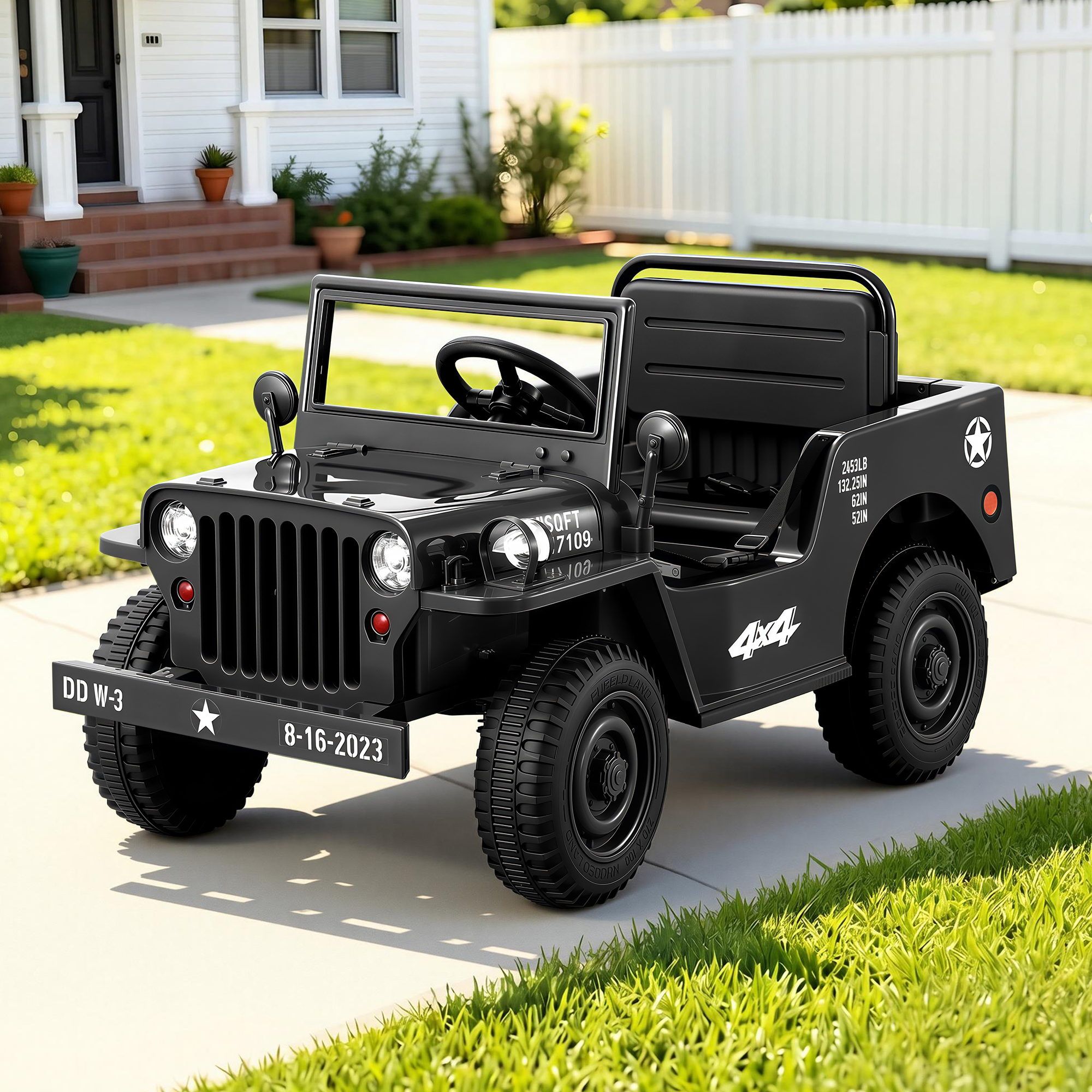 Rigo Kids - Coche eléctrico todoterreno militar Jeep con control remoto, 12 V, color negro