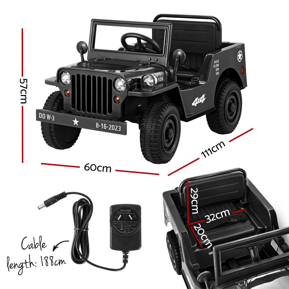 Rigo Kids - Coche eléctrico todoterreno militar Jeep con control remoto, 12 V, color negro