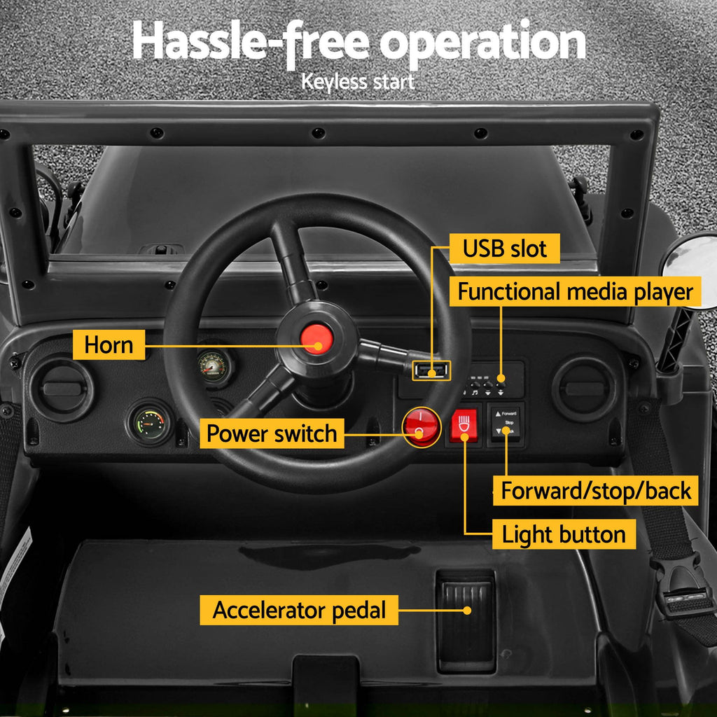 Rigo Kids - Coche eléctrico todoterreno militar Jeep con control remoto, 12 V, color negro