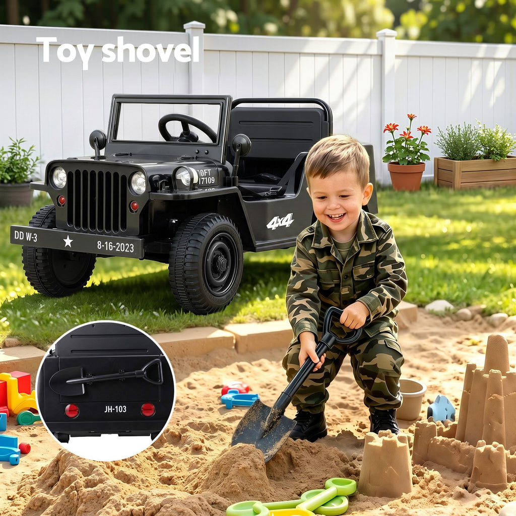 Rigo Kids - Coche eléctrico todoterreno militar Jeep con control remoto, 12 V, color negro