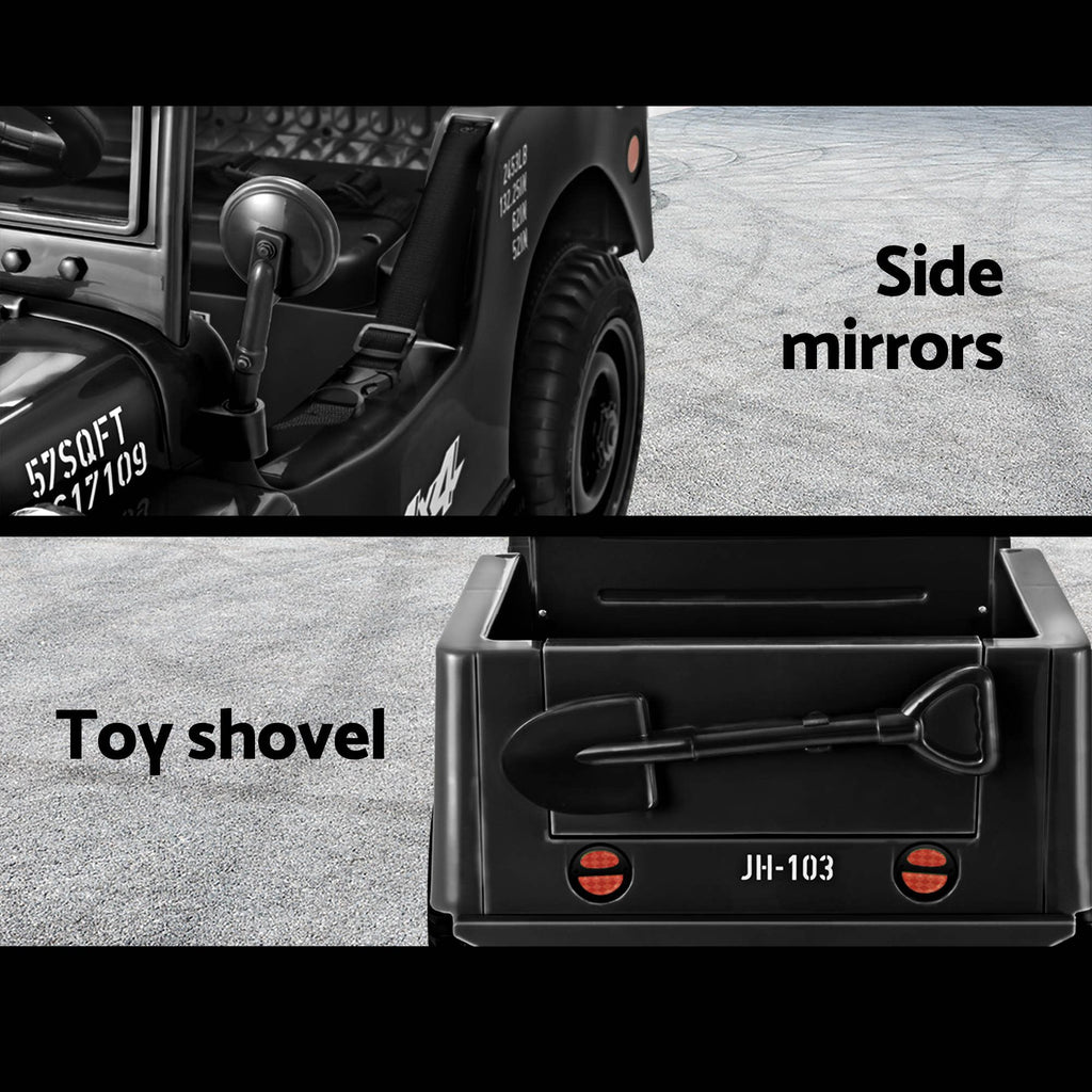 Rigo Kids - Coche eléctrico todoterreno militar Jeep con control remoto, 12 V, color negro