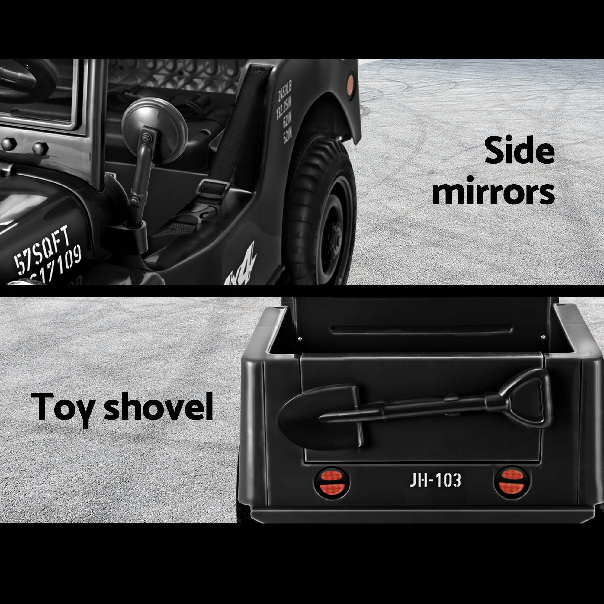 Rigo Kids - Coche eléctrico todoterreno militar Jeep con control remoto, 12 V, color negro