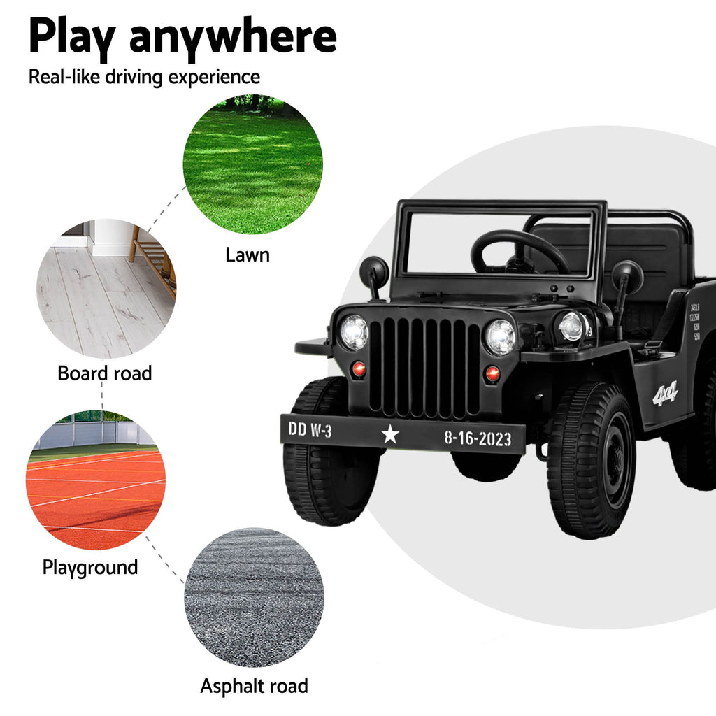 Rigo Kids - Coche eléctrico todoterreno militar Jeep con control remoto, 12 V, color negro