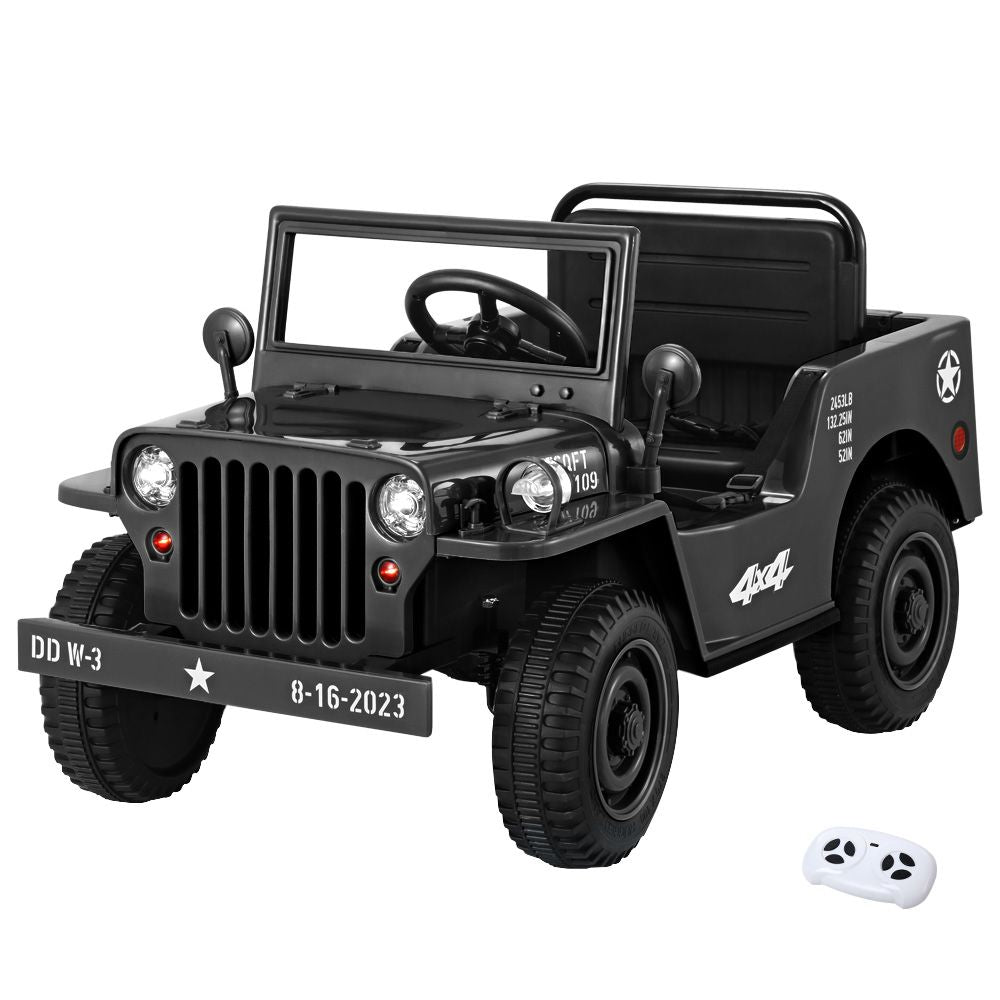 Rigo Kids - Coche eléctrico todoterreno militar Jeep con control remoto, 12 V, color negro