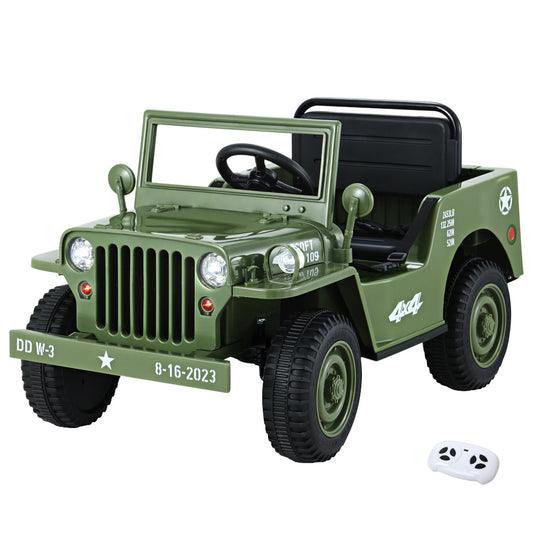 Rigo Kids - Coche eléctrico todoterreno militar Jeep para niños, juguete con mando a distancia de 12 V, color verde oliva