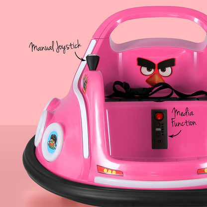 Coche de juguete eléctrico para niños con parachoques y luz, con control remoto, de Angry Birds, color rosa