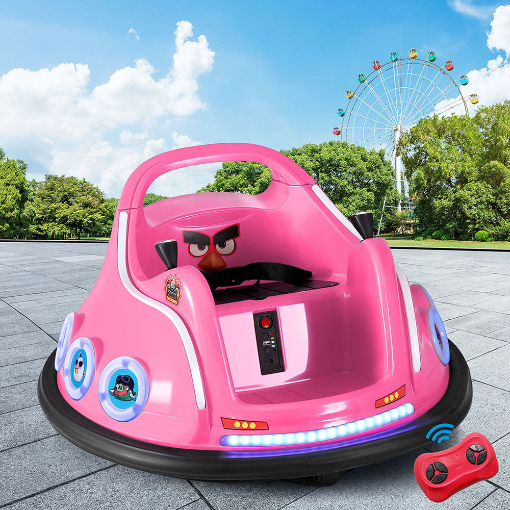 Coche de juguete eléctrico para niños con parachoques y luz, con control remoto, de Angry Birds, color rosa