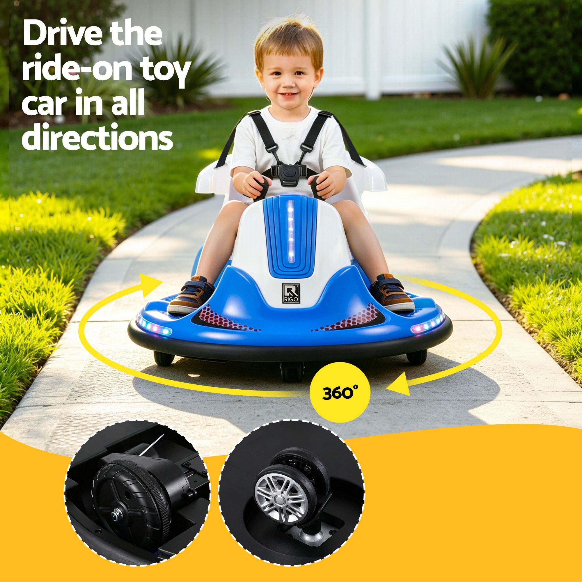 Rigo Ride on Cars Kids Bumper 12V Ride on Toy Toddler Remote Control Blue