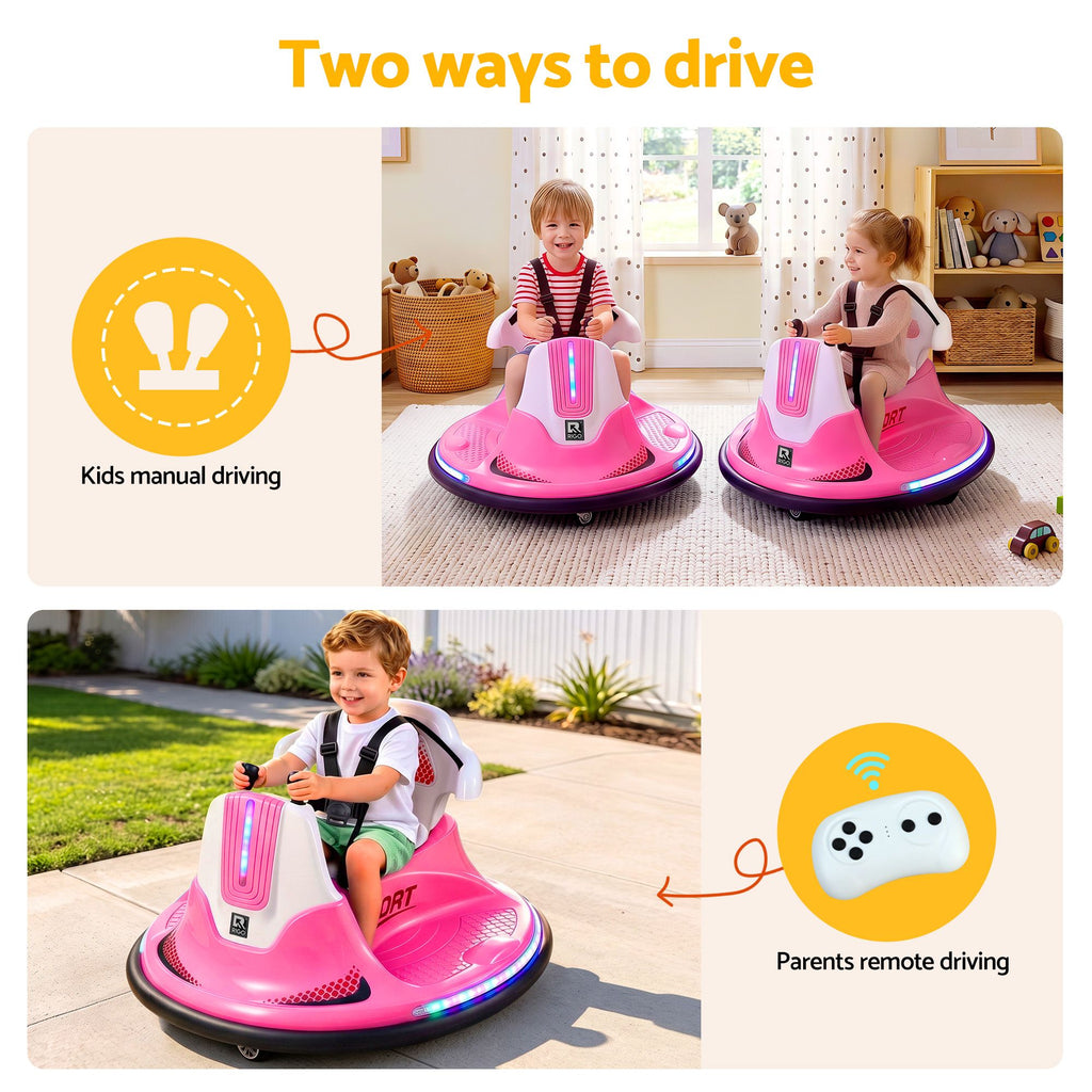 Rigo Ride on Cars Kids Bumper 12V Ride on Toy Toddler Remote Control Pink