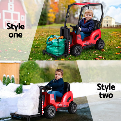 Rigo Kids - Coche eléctrico para niños con cargadora y carretilla elevadora, juguetes para niños, bocina, mando a distancia, 12 V, color rojo