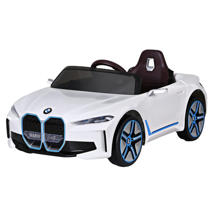 Coche de juguete para niños con control remoto, deportivo, BMW I4, con licencia, eléctrico, 12 V, color blanco