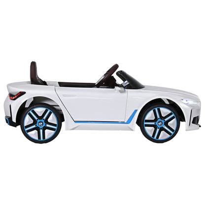 Coche de juguete para niños con control remoto, deportivo, BMW I4, con licencia, eléctrico, 12 V, color blanco