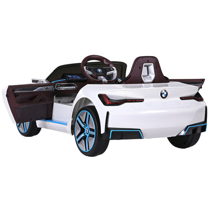 Coche de juguete para niños con control remoto, deportivo, BMW I4, con licencia, eléctrico, 12 V, color blanco