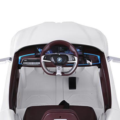 Coche de juguete para niños con control remoto, deportivo, BMW I4, con licencia, eléctrico, 12 V, color blanco