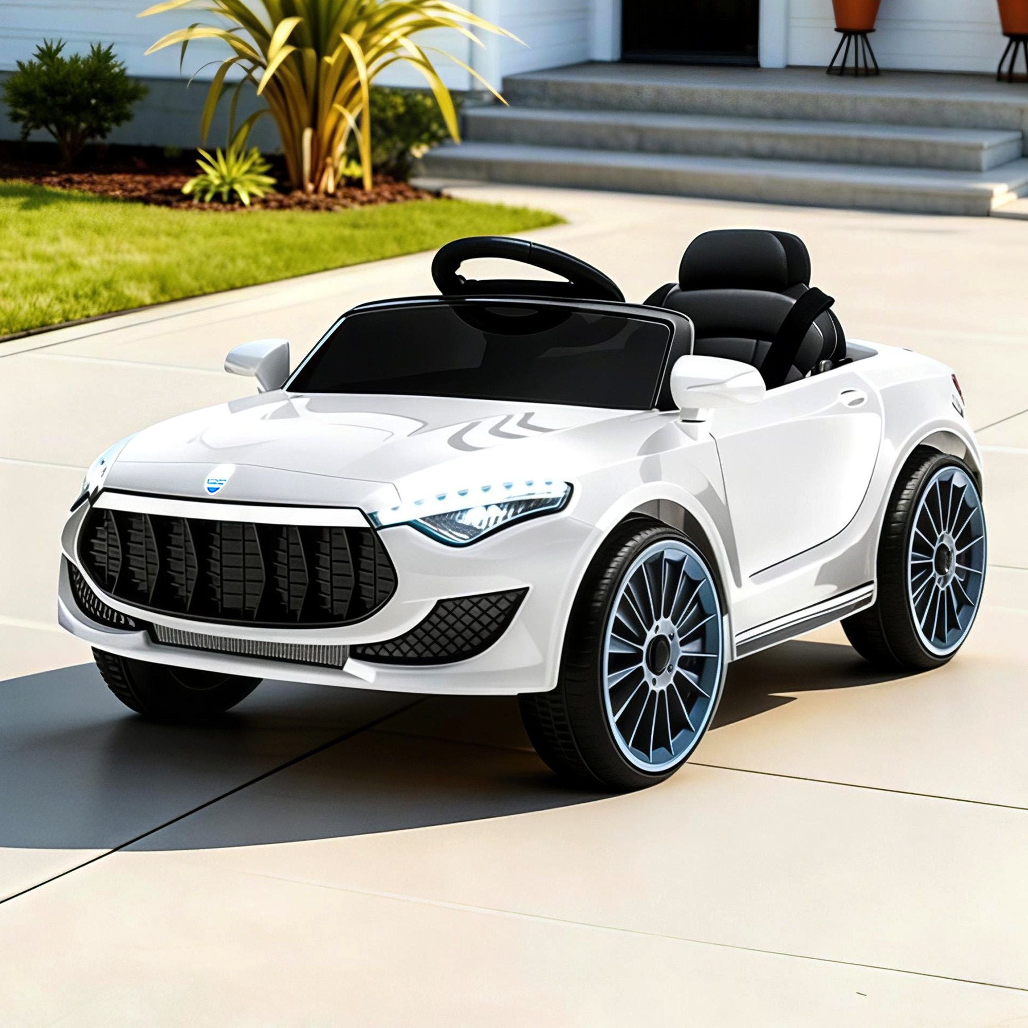 Coche eléctrico para niños Rigo con luz delantera y mando a distancia, 12 V, color blanco