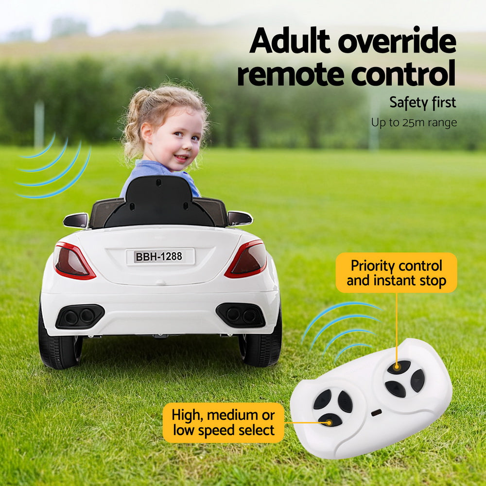 Coche eléctrico para niños Rigo con luz delantera y mando a distancia, 12 V, color blanco