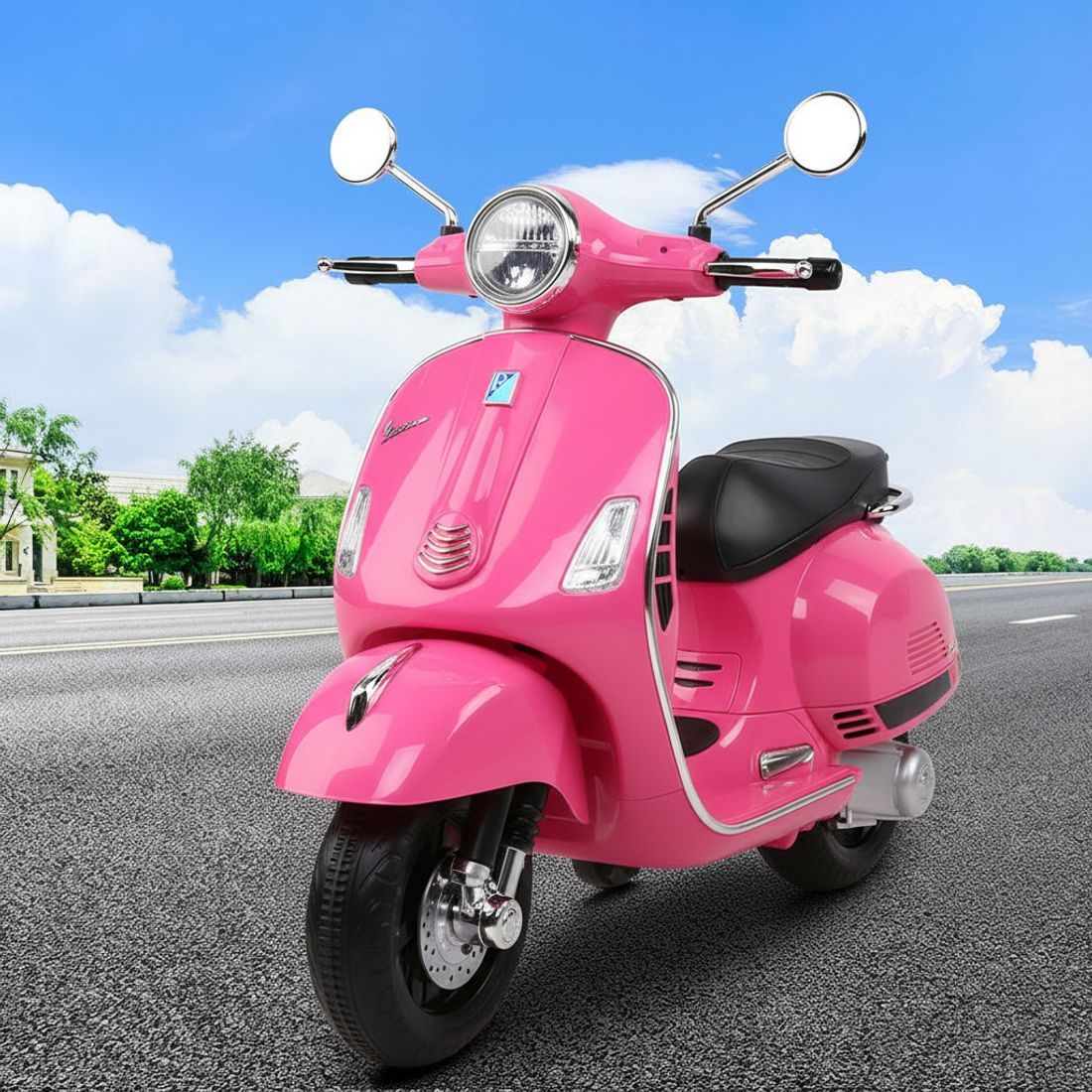 Coche para niños, motocicleta, scooter con licencia VESPA, juguetes eléctricos, color rosa
